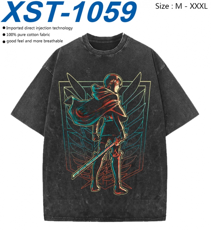 Shingeki no Kyojin Cotton direct spray color print washed denim T-shirt 250g from M to 3XL