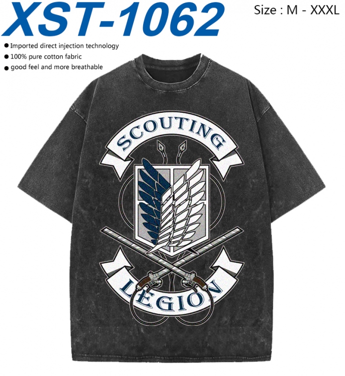 Shingeki no Kyojin Cotton direct spray color print washed denim T-shirt 250g from M to 3XL