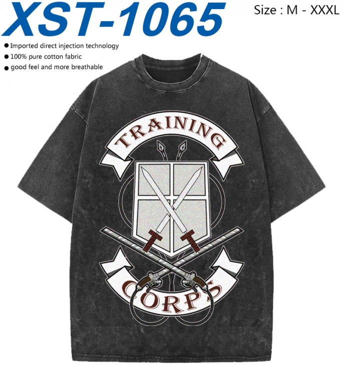 Shingeki no Kyojin Cotton direct spray color print washed denim T-shirt 250g from M to 3XL