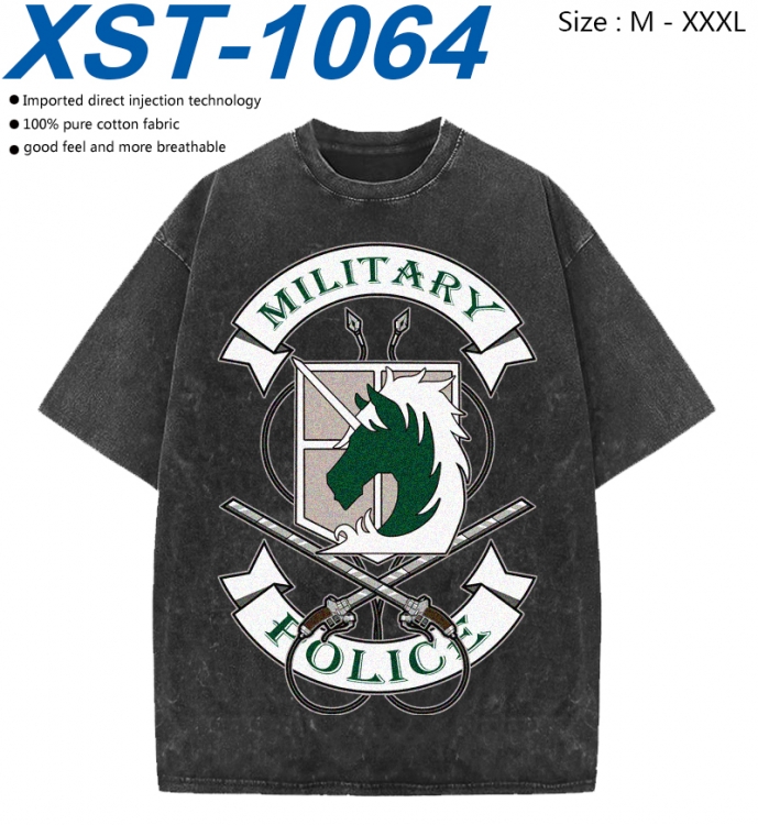 Shingeki no Kyojin Cotton direct spray color print washed denim T-shirt 250g from M to 3XL