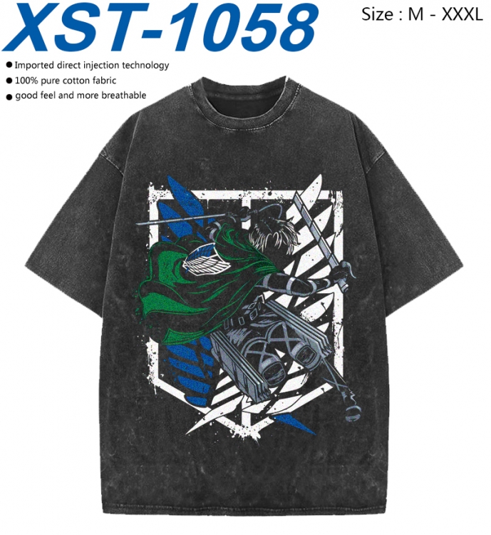 Shingeki no Kyojin Cotton direct spray color print washed denim T-shirt 250g from M to 3XL