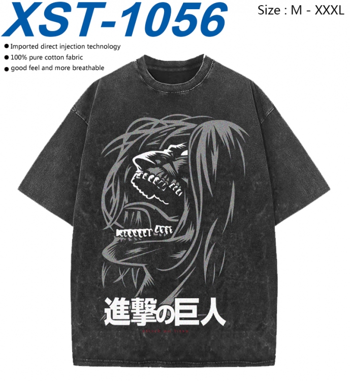 Shingeki no Kyojin Cotton direct spray color print washed denim T-shirt 250g from M to 3XL