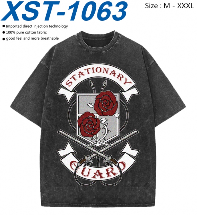 Shingeki no Kyojin Cotton direct spray color print washed denim T-shirt 250g from M to 3XL