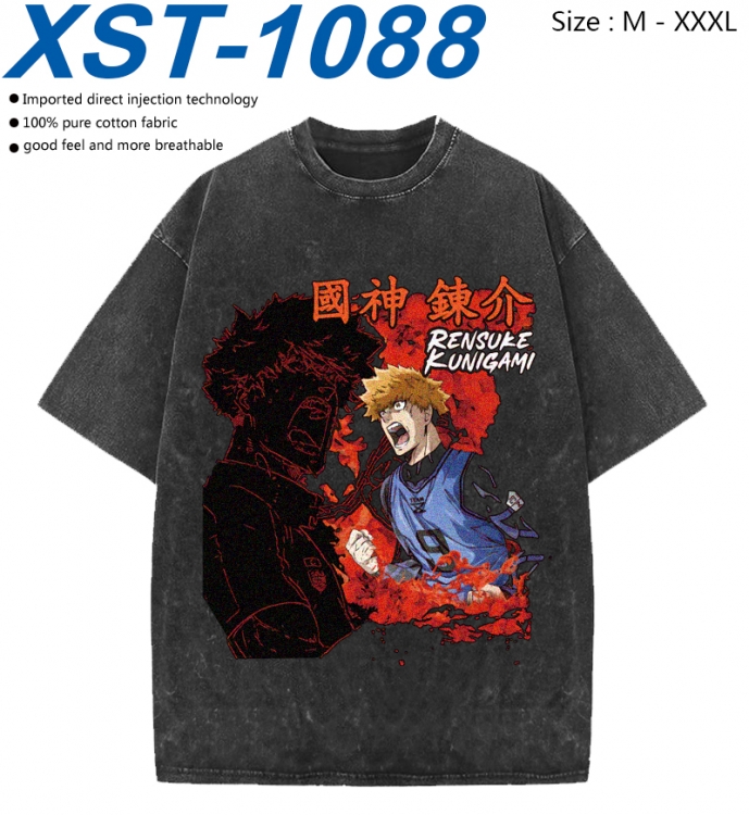 BLUE LOCK Cotton direct spray color print washed denim T-shirt 250g from M to 3XL