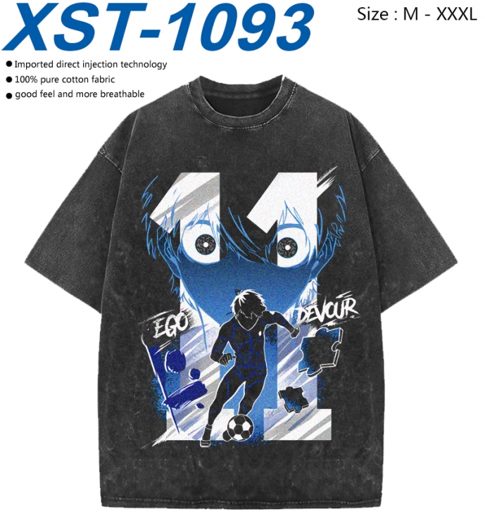 BLUE LOCK Cotton direct spray color print washed denim T-shirt 250g from M to 3XL