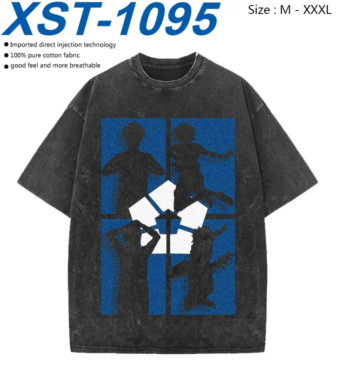 BLUE LOCK Cotton direct spray color print washed denim T-shirt 250g from M to 3XL