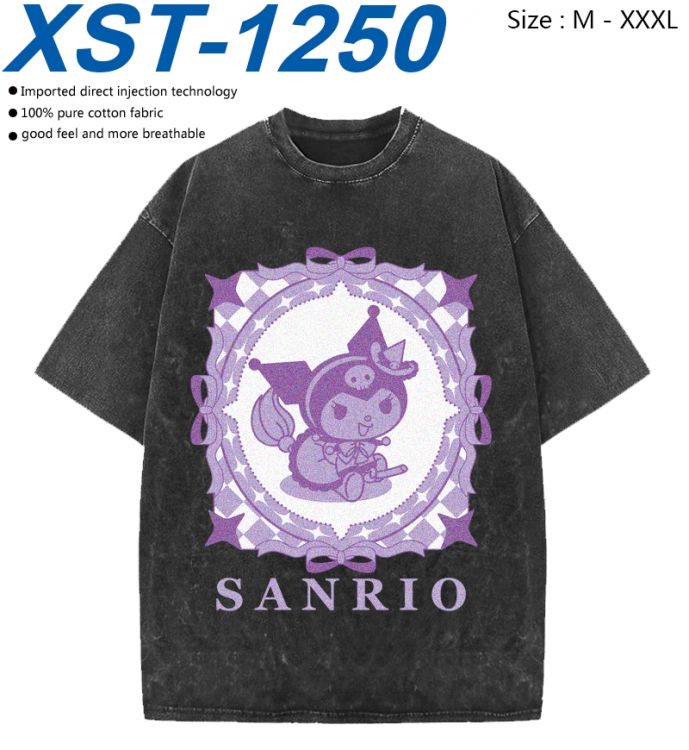 sanrio Cotton direct spray color print washed denim T-shirt 250g from M to 3XL