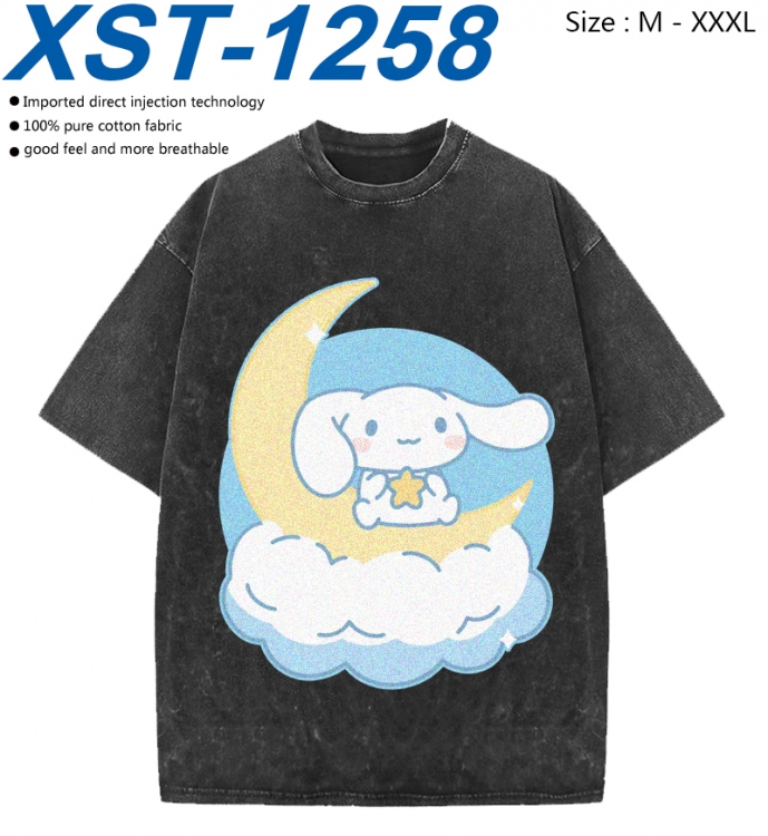 sanrio Cotton direct spray color print washed denim T-shirt 250g from M to 3XL