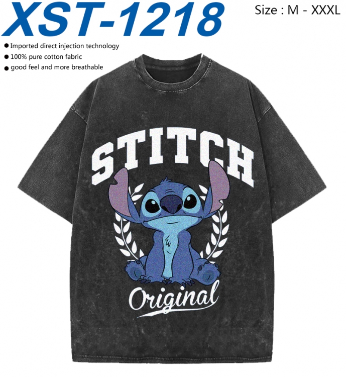 Lilo & Stitch Cotton direct spray color print washed denim T-shirt 250g from M to 3XL