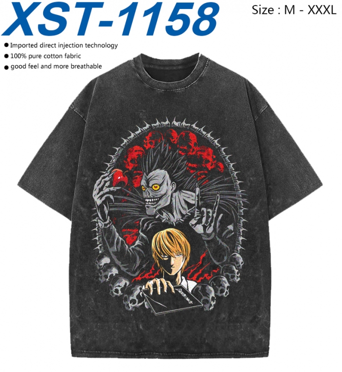 Death note Cotton direct spray color print washed denim T-shirt 250g from M to 3XL