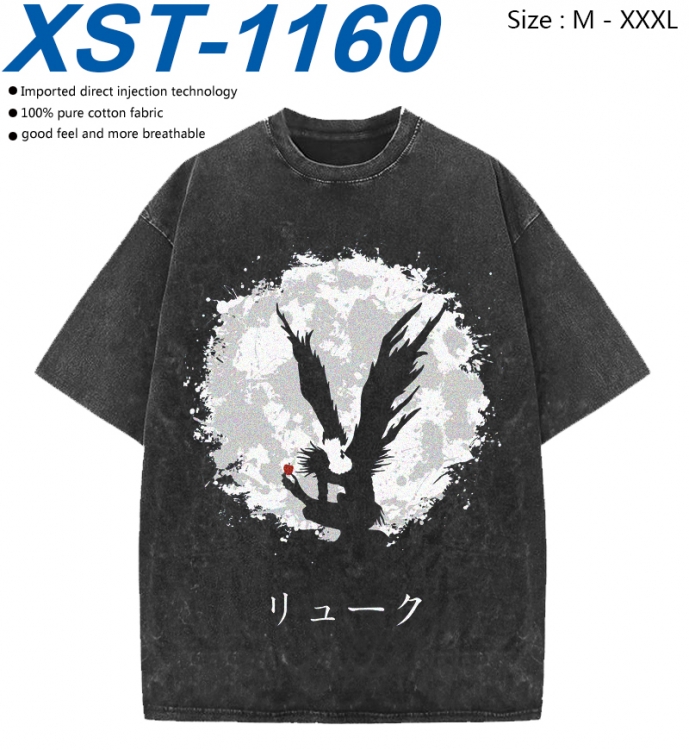 Death note Cotton direct spray color print washed denim T-shirt 250g from M to 3XL