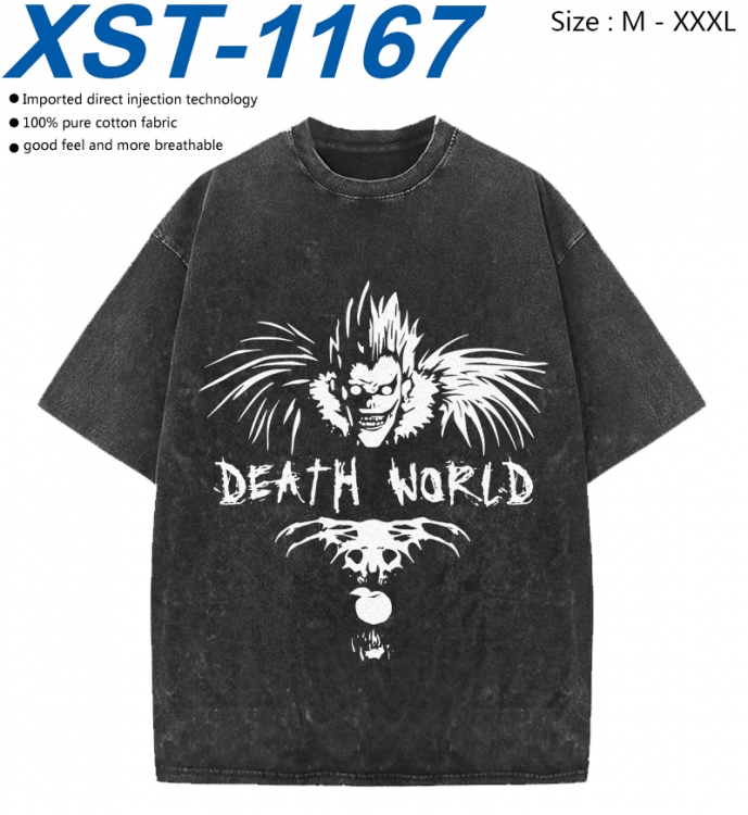 Death note Cotton direct spray color print washed denim T-shirt 250g from M to 3XL