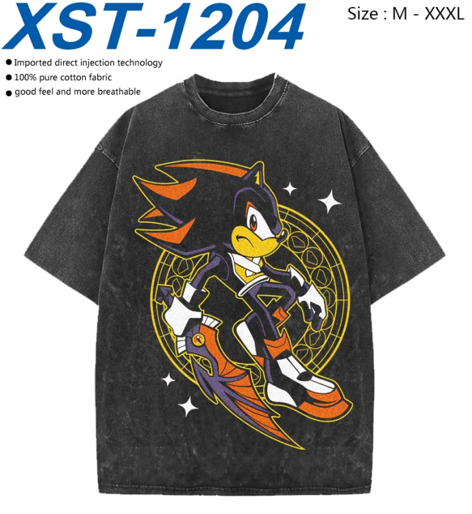 Sonic The Hedgehog Cotton direct spray color print washed denim T-shirt 250g from M to 3XL