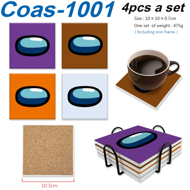 Among us Anime peripheral UV printed square coaster a set of 4