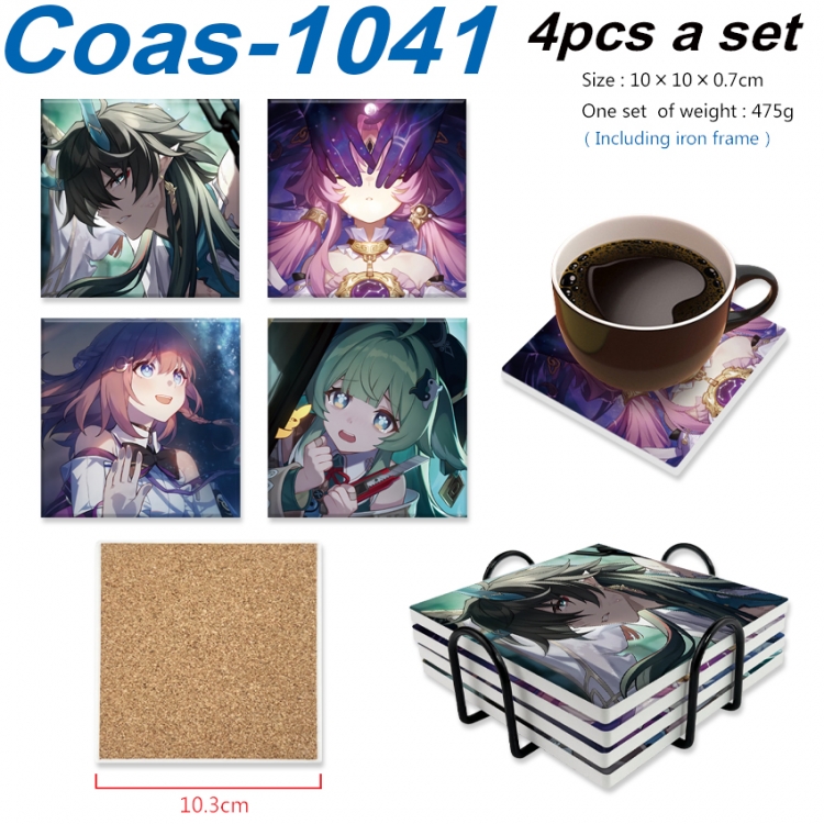 Honkai: Star Rail Anime peripheral UV printed square coaster a set of 4