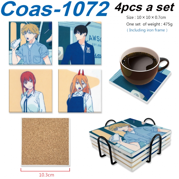 Chainsaw man Anime peripheral UV printed square coaster a set of 4 Coas-1072