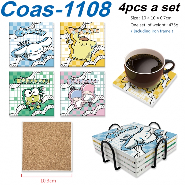 sanrio Anime peripheral UV printed square coaster a set of 4 Coas-1108