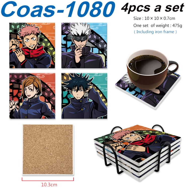 Jujutsu Kaisen Anime peripheral UV printed square coaster a set of 4 Coas-1080