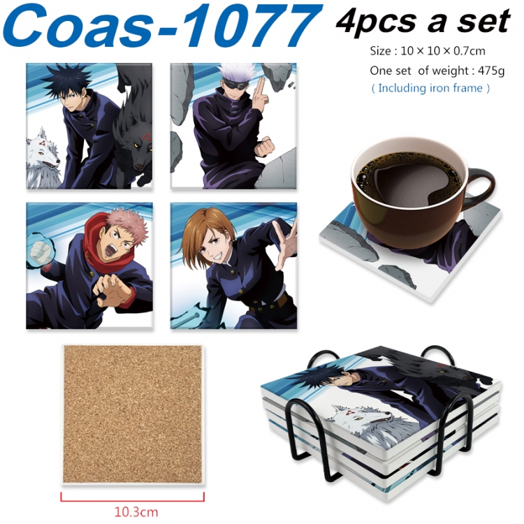 Jujutsu Kaisen Anime peripheral UV printed square coaster a set of 4 Coas-1077