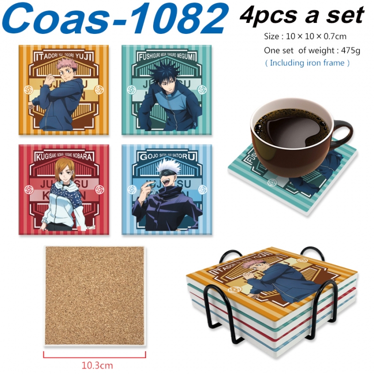Jujutsu Kaisen Anime peripheral UV printed square coaster a set of 4 Coas-1082