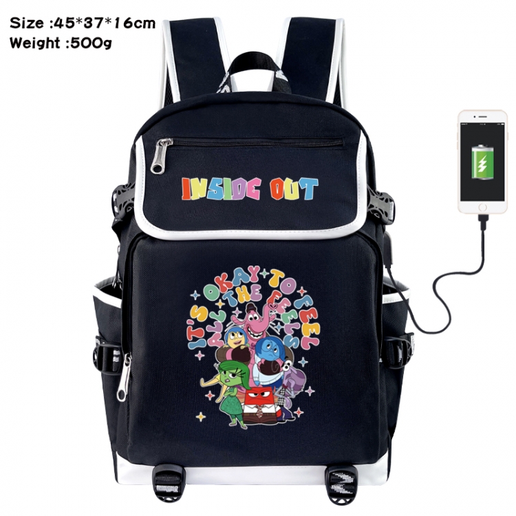 Inside Out Anime Flip Data Cable USB Backpack School Bag 45X37X16CM