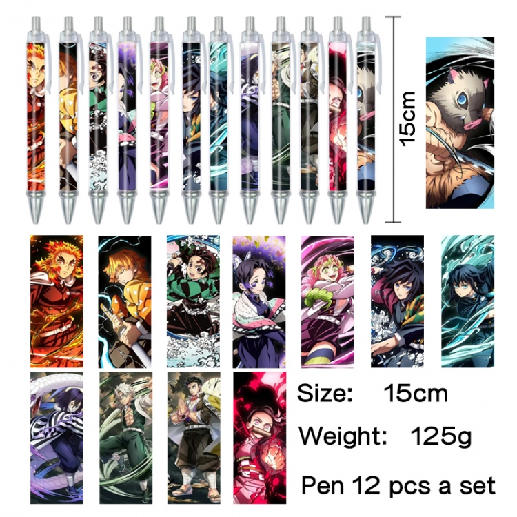 Demon Slayer Kimets Anime peripheral student color picture ballpoint pen neutral pen 15cm a set of 12