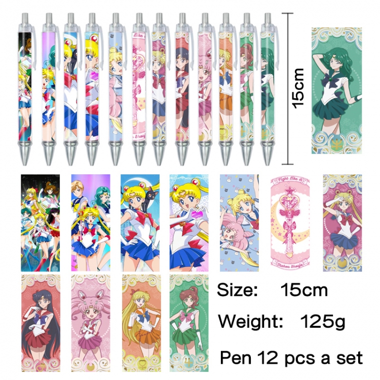 sailormoon Anime peripheral student color picture ballpoint pen neutral pen 15cm a set of 12