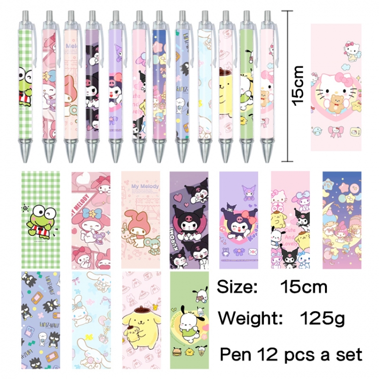 sanrio Anime peripheral student color picture ballpoint pen neutral pen 15cm a set of 12