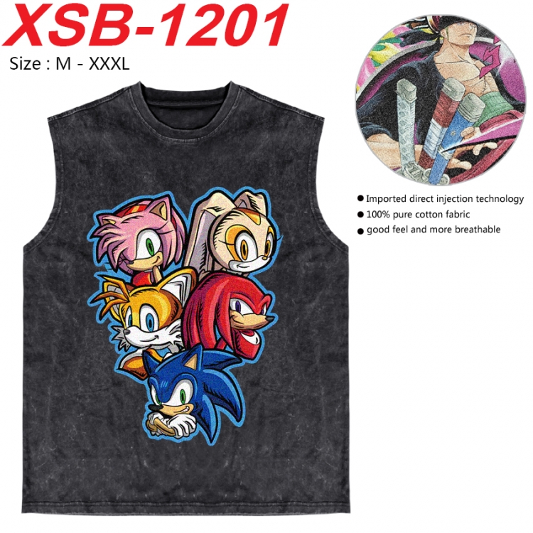 Sonic The Hedgehog Anime pure cotton wash vest T-shirt 250g M-3XL  XSB-1201
