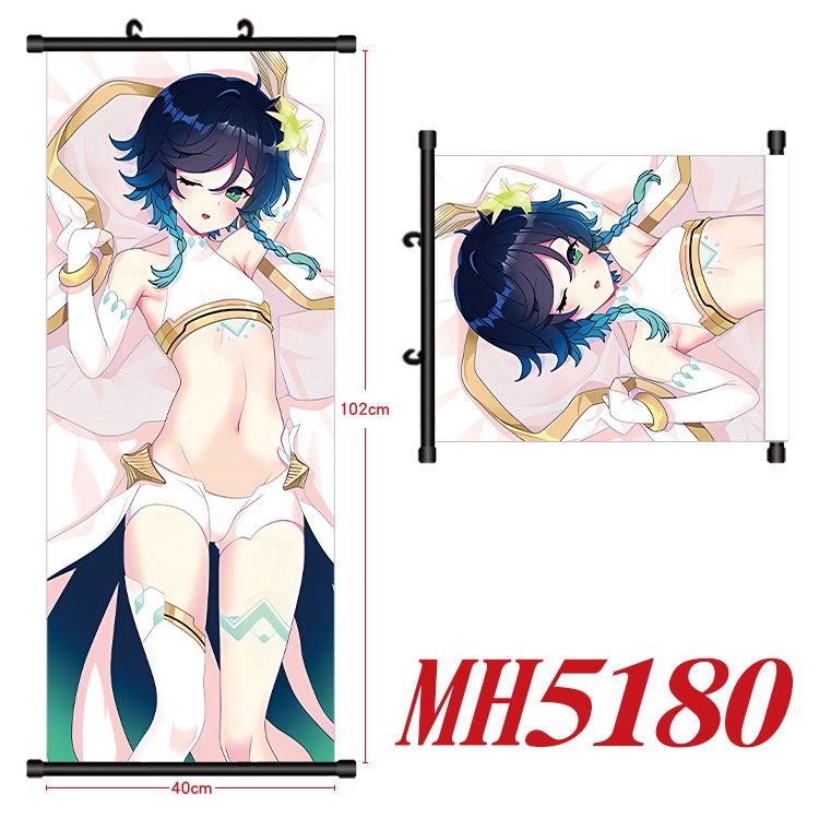 Genshin Impact Anime black Plastic rod Cloth painting Wall Scroll 40X102CM 