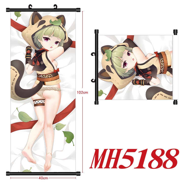 Genshin Impact Anime black Plastic rod Cloth painting Wall Scroll 40X102CM