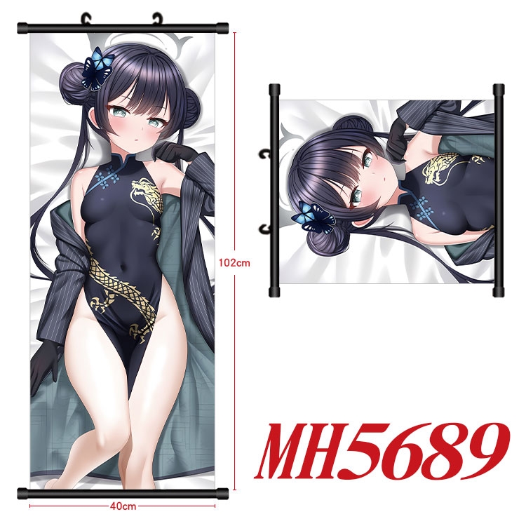 Blue Archive Anime black Plastic rod Cloth painting Wall Scroll 40X102CM 