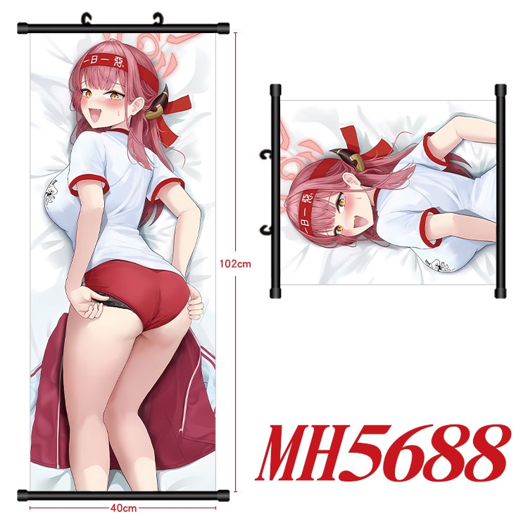 Blue Archive Anime black Plastic rod Cloth painting Wall Scroll 40X102CM 