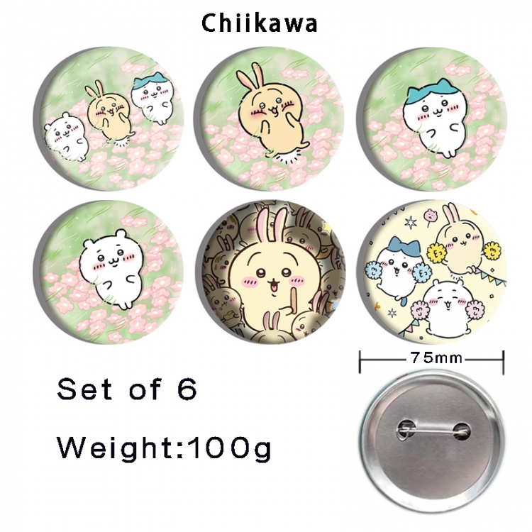 Chiikawa Anime Tinplate Bright Film Emblem Badge 75mm a set of 6