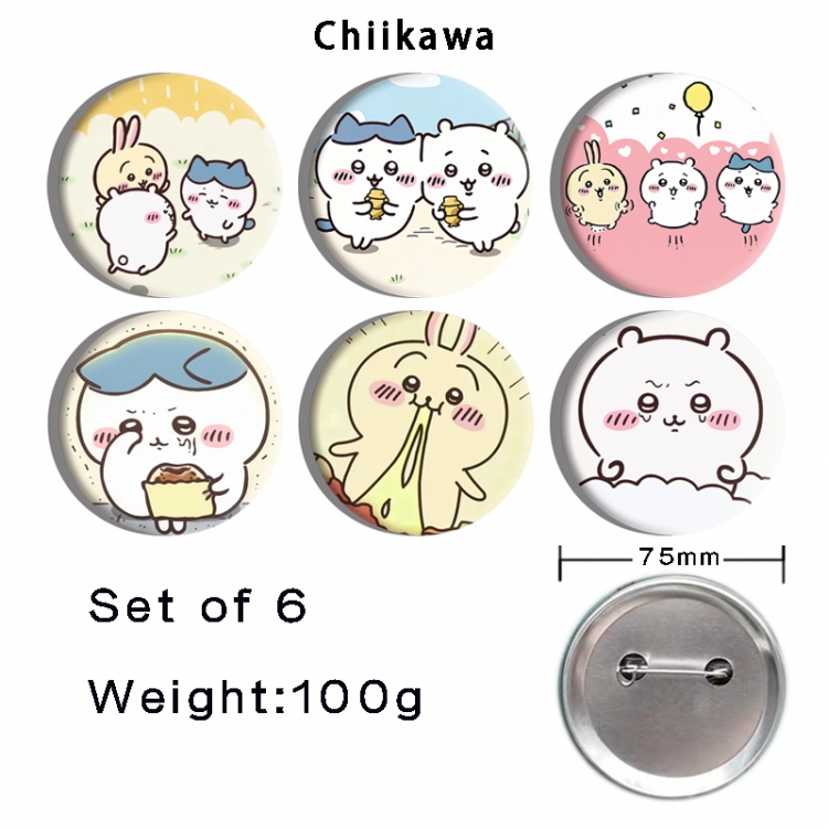 Chiikawa Anime Tinplate Bright Film Emblem Badge 75mm a set of 6