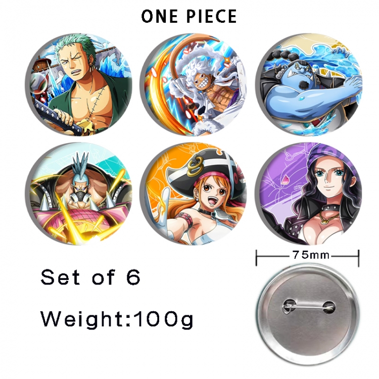 One Piece Anime Tinplate Bright Film Emblem Badge 75mm a set of 6