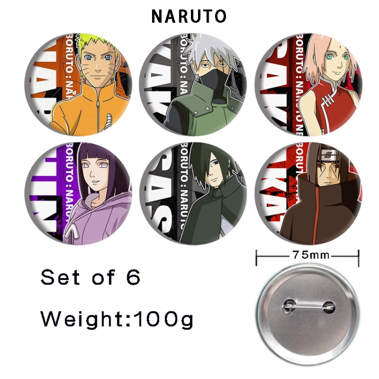 Naruto Anime Tinplate Bright Film Emblem Badge 75mm a set of 6