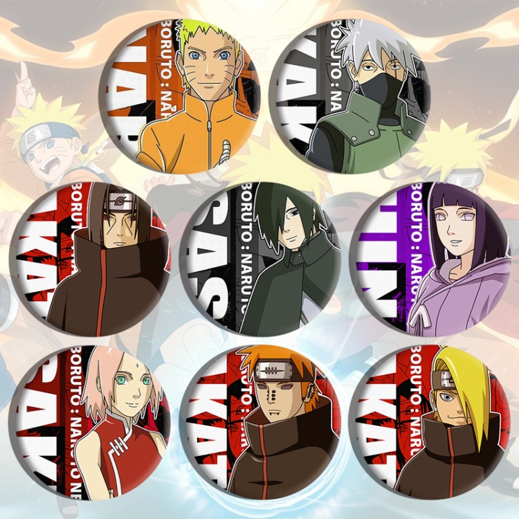 Naruto Anime tinplate brooch badge a set of 8