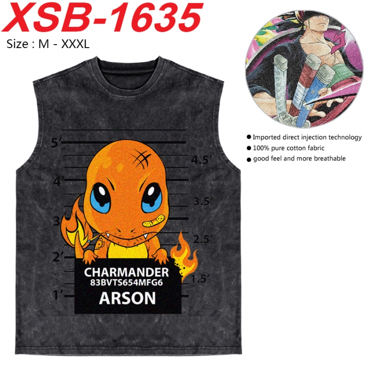 Pokemon Anime pure cotton wash vest T-shirt 250g M-3XL 