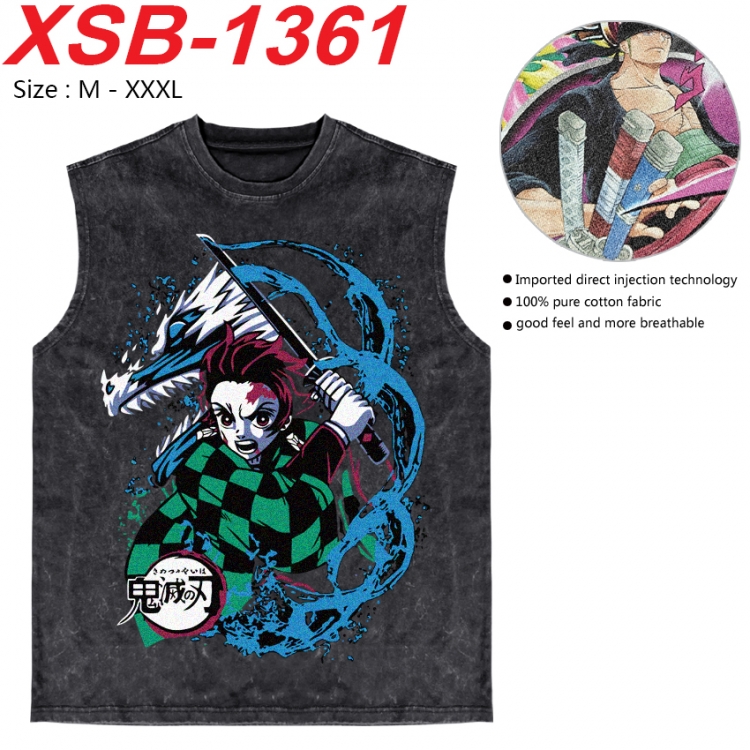 Demon Slayer Kimets Anime pure cotton wash vest T-shirt 250g M-3XL 