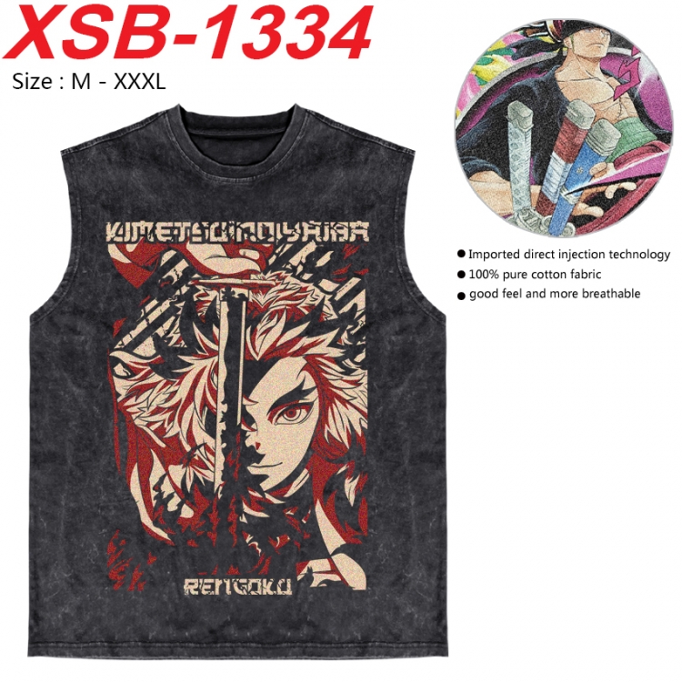 Demon Slayer Kimets Anime pure cotton wash vest T-shirt 250g M-3XL 
