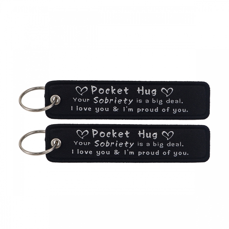 Recorded utterance Double sided color woven label keychain with thickened hanging rope 13x3cm 10G price for 5 pcs