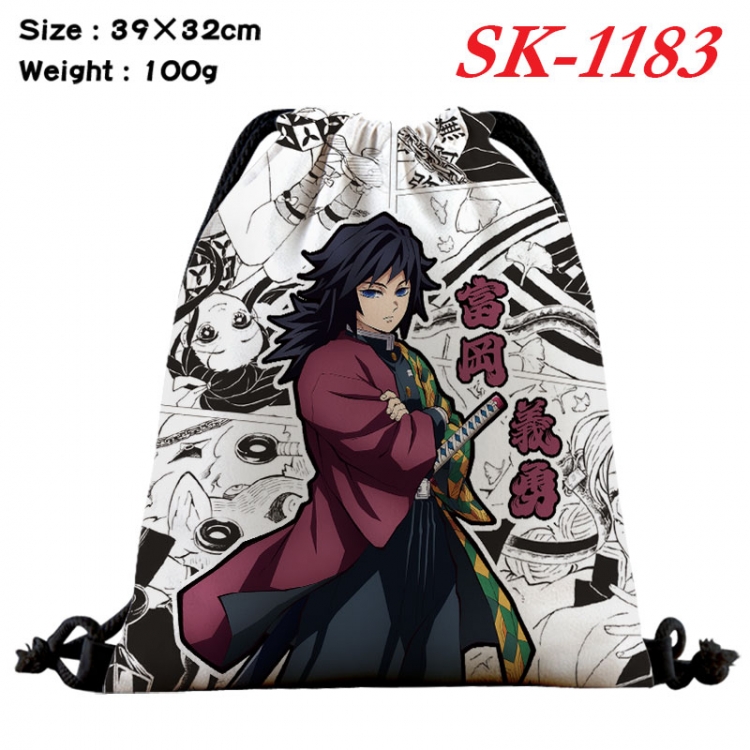 Demon Slayer Kimets cartoon Waterproof Nylon Full Color Drawstring Pocket 39x32cm   sk-1183