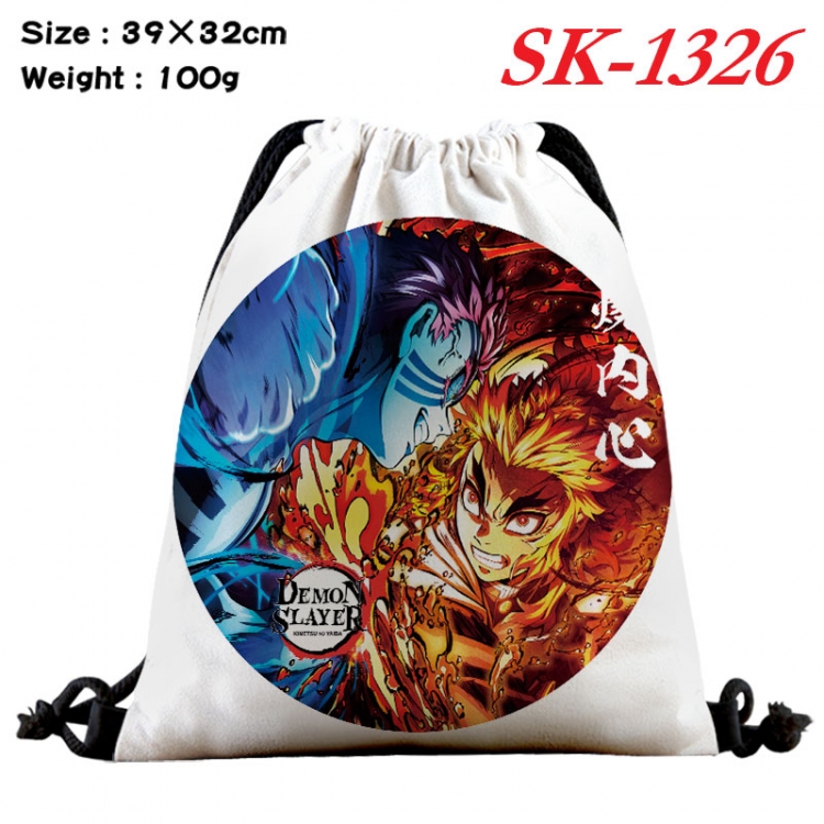 Demon Slayer Kimets cartoon Waterproof Nylon Full Color Drawstring Pocket 39x32cm sk-1326