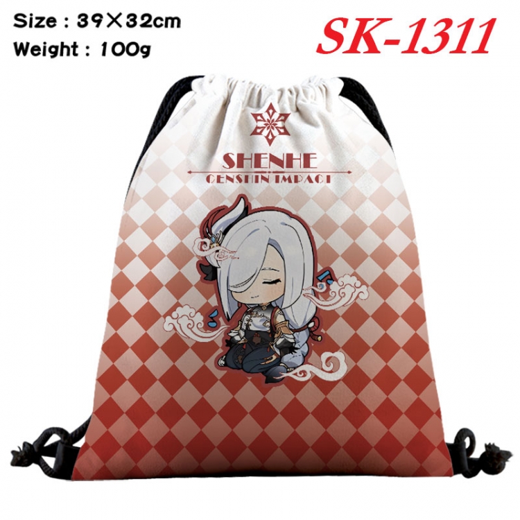 Genshin Impactcartoon Waterproof Nylon Full Color Drawstring Pocket 39x32cm