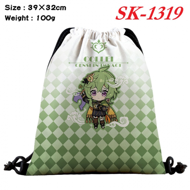 Genshin Impact cartoon Waterproof Nylon Full Color Drawstring Pocket 39x32cm