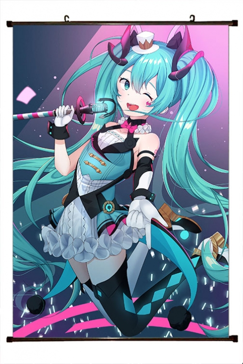 Hatsune Miku Anime black Plastic rod Cloth painting Wall Scroll 60X90CM   C3-75