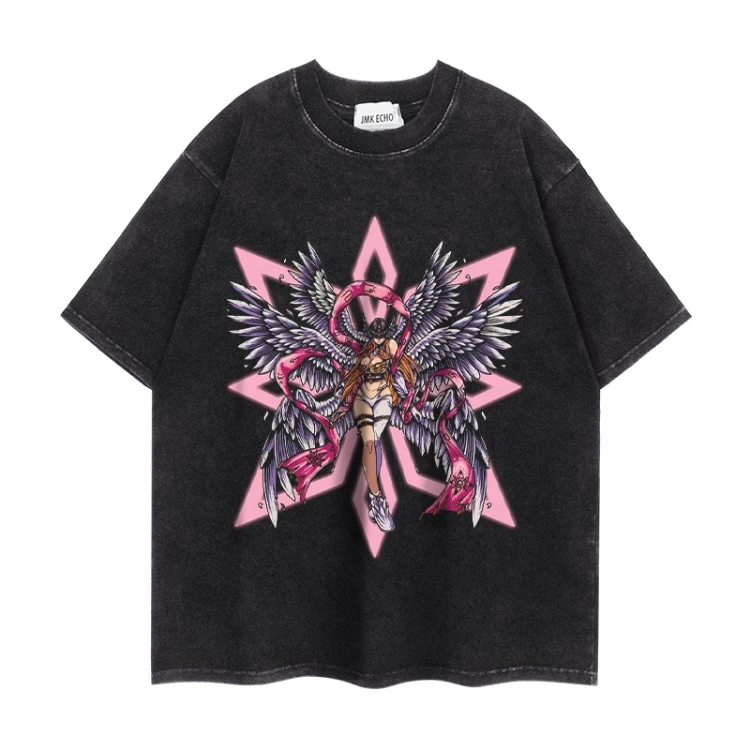 Digimon Anime peripheral washed short sleeved T-shirt 280g from S to 4XL