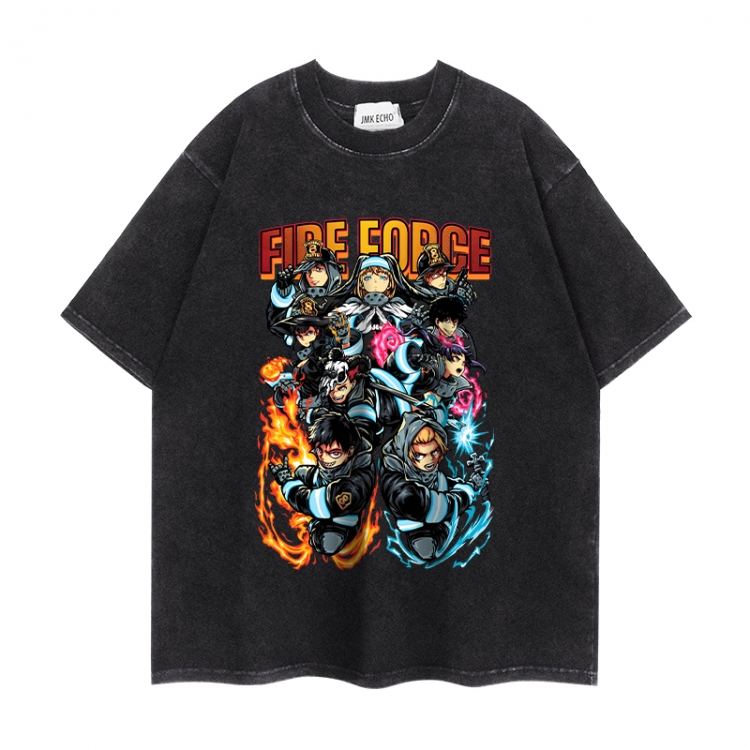 Fire Force Anime peripheral washed short sleeved T-shirt 280g from S to 4XL