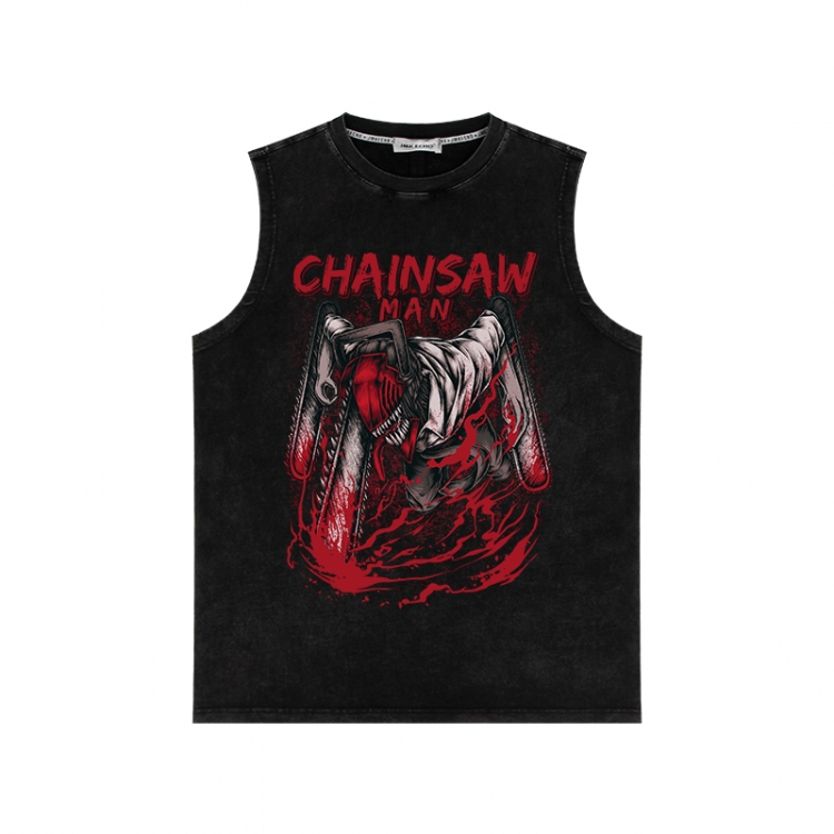 Chainsaw man Anime peripheral washed vest direct spray process 290g from S to 2XL